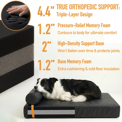Luxurious 3-in-1 Orthopedic Dog Bed Bundle - Waterproof Leather, Cozy Corduroy, and Festive Holiday Plaid with Thick Memory Foam Support (36"x24")