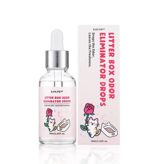 GJYC Instant Odor Eliminator Drops for Cat Litter - Rose Scented Urine & Waste Neutralizer - 1.01 Fl Oz for All Litter Types