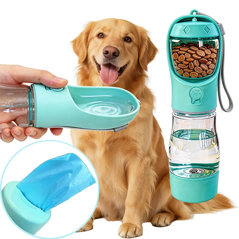 Ultimate 3-in-1 Leak-Proof Pet Water Bottle - 20 Oz Travel Container with Built-In Poop Bag Dispenser for Dogs - Ideal for Hiking & Outdoor Adventures!