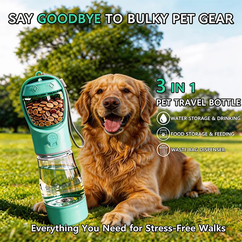 Ultimate 3-in-1 Leak-Proof Pet Water Bottle - 20 Oz Travel Container with Built-In Poop Bag Dispenser for Dogs - Ideal for Hiking & Outdoor Adventures!