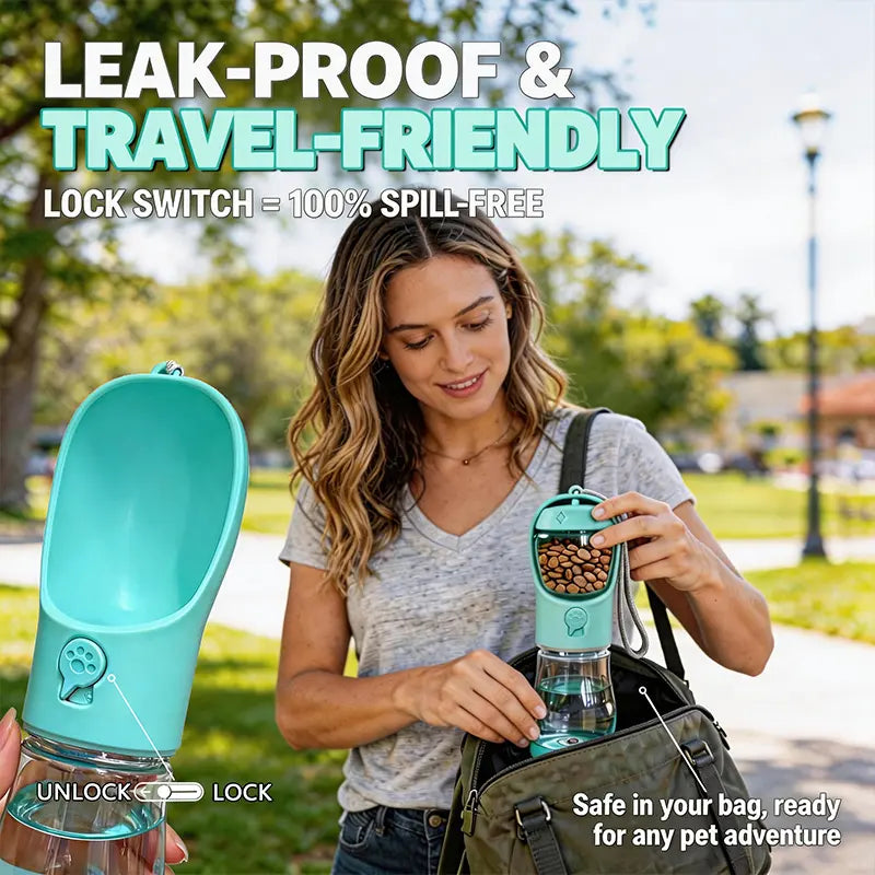 Ultimate 3-in-1 Leak-Proof Pet Water Bottle - 20 Oz Travel Container with Built-In Poop Bag Dispenser for Dogs - Ideal for Hiking & Outdoor Adventures!