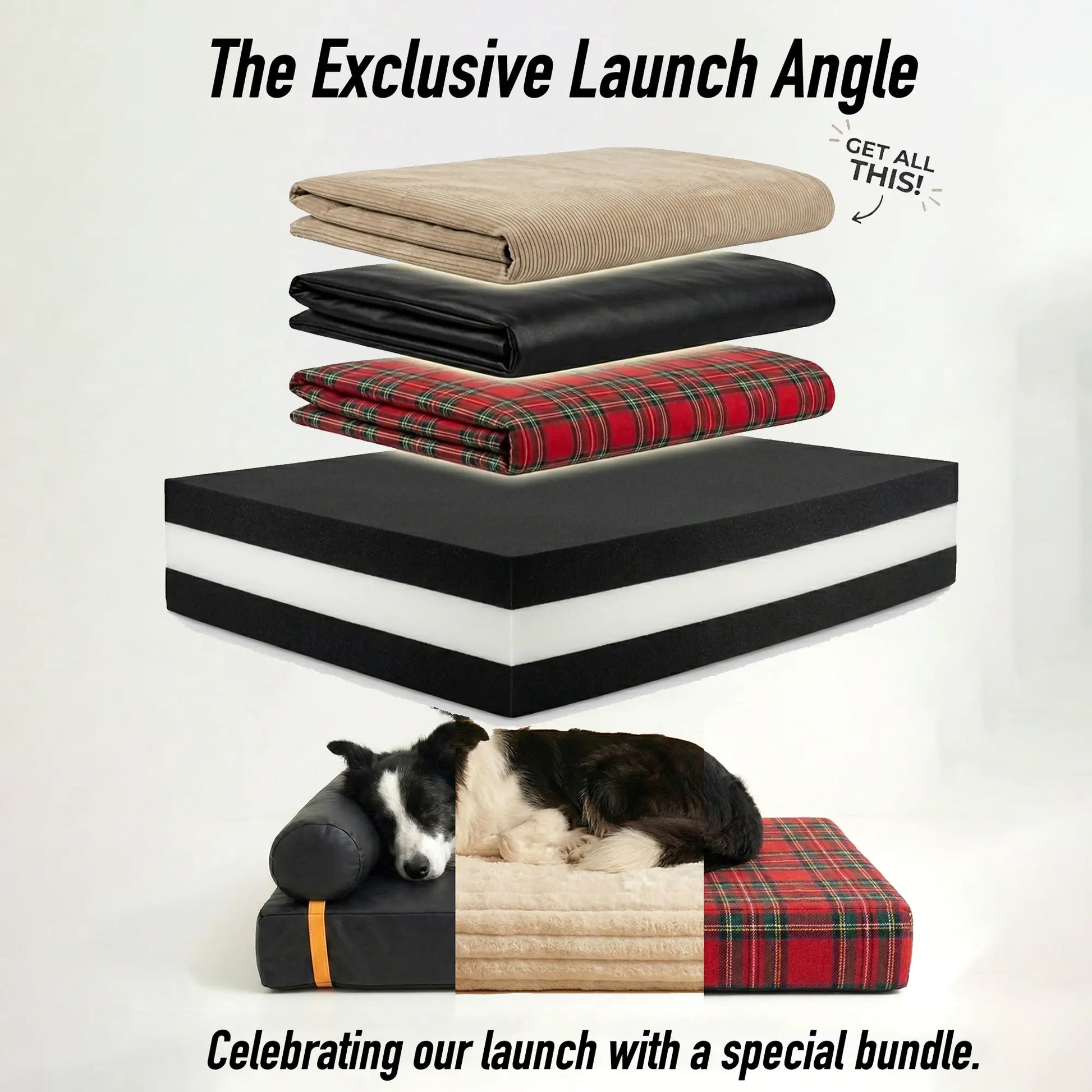 Luxurious 3-in-1 Orthopedic Dog Bed Bundle - Waterproof Leather, Cozy Corduroy, and Festive Holiday Plaid with Thick Memory Foam Support (36"x24")